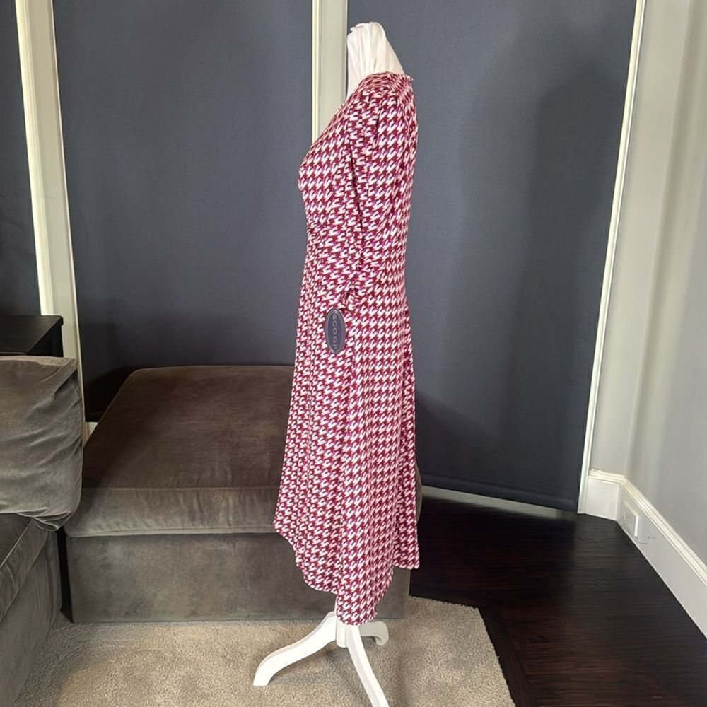 Women’s Scoop Ruched Front Dress 3/4 Sleeve Houndstooth Size XS (0-2) NEW - Picture 6 of 16